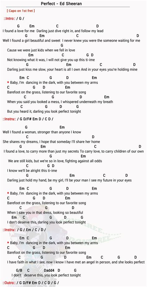 ed sheeran perfect chords|chord i found a love.